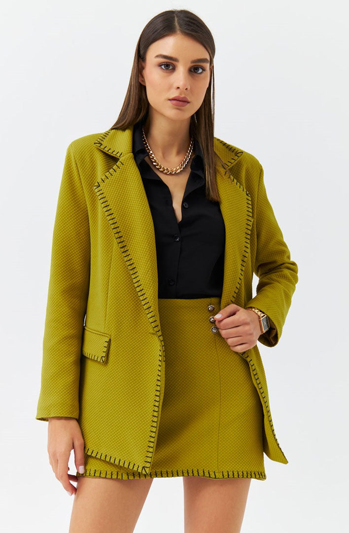 SEWING DETAILED BLAZER OIL GREEN WOMEN'S JACKET