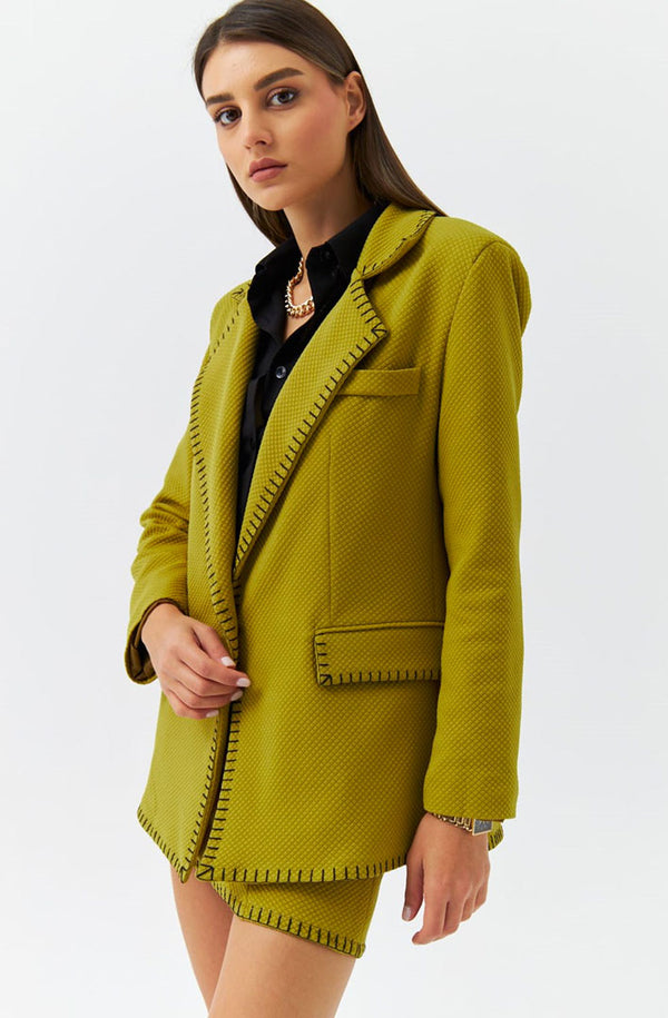 SEWING DETAILED BLAZER OIL GREEN WOMEN'S JACKET