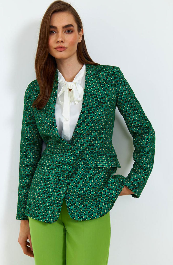 BUTTON DETAILED BLAZER GREEN WOMEN'S JACKET