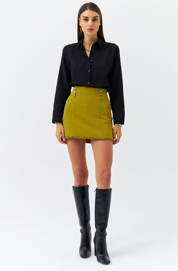 Button Detailed Oil Green Woman's Mini Skirt