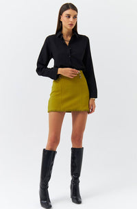 Button Detailed Oil Green Woman's Mini Skirt