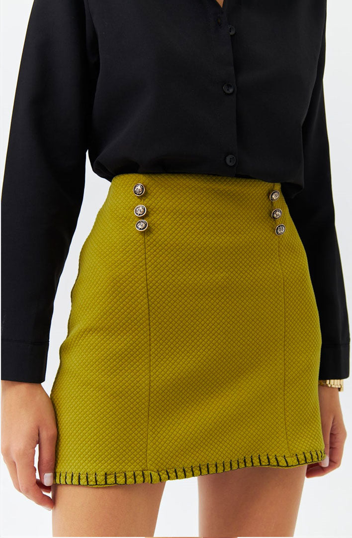 Button Detailed Oil Green Woman's Mini Skirt