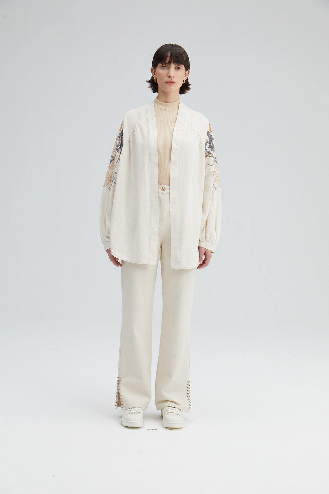 EMBROIDERED KIMONO JACKET BEIGE