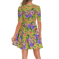 Women's Green Sleeve V-Neck Short Dress