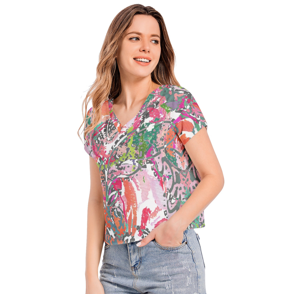 Women's Tshirt Sleeve V-Neck Top