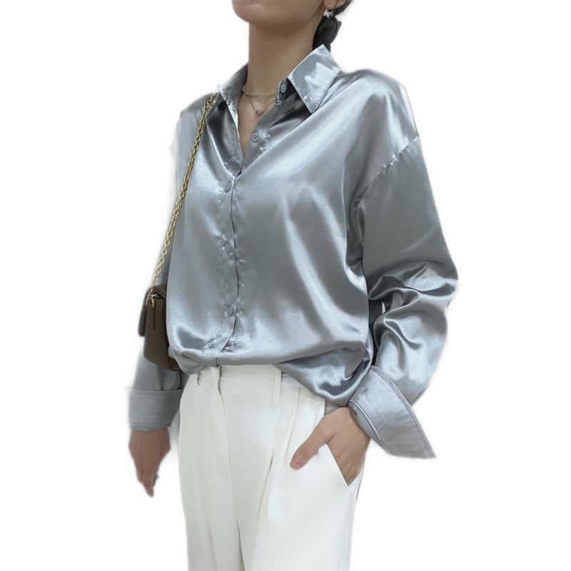 Women's Satin Silk Vintage Casual Blouse
