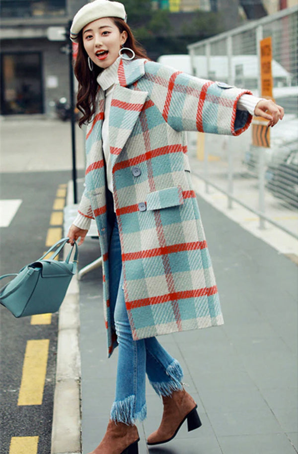 Women's Winter Lapel Plaid Overcoat