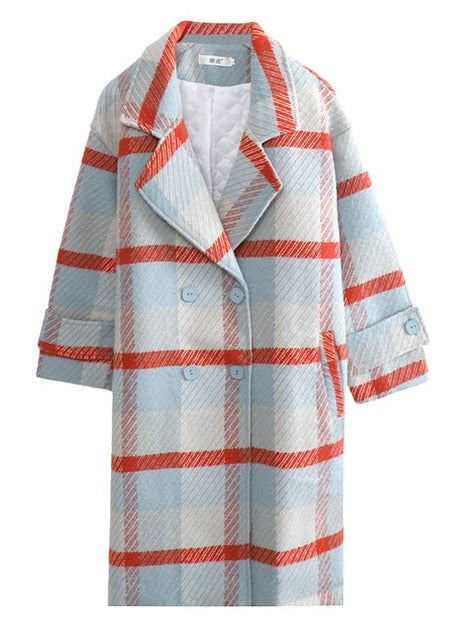 Women's Winter Lapel Plaid Overcoat