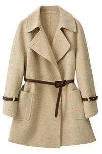 Wool 100%  Coat Mocha Brown Belt