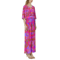 Women's Pink  Jumpsuit Belted Wide Leg