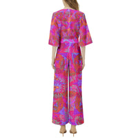 Women's Pink  Jumpsuit Belted Wide Leg