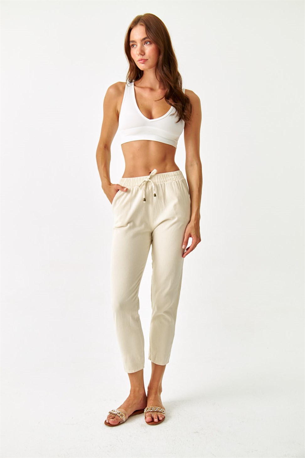 WOMEN'S BEIGE LINEN TROUSERS