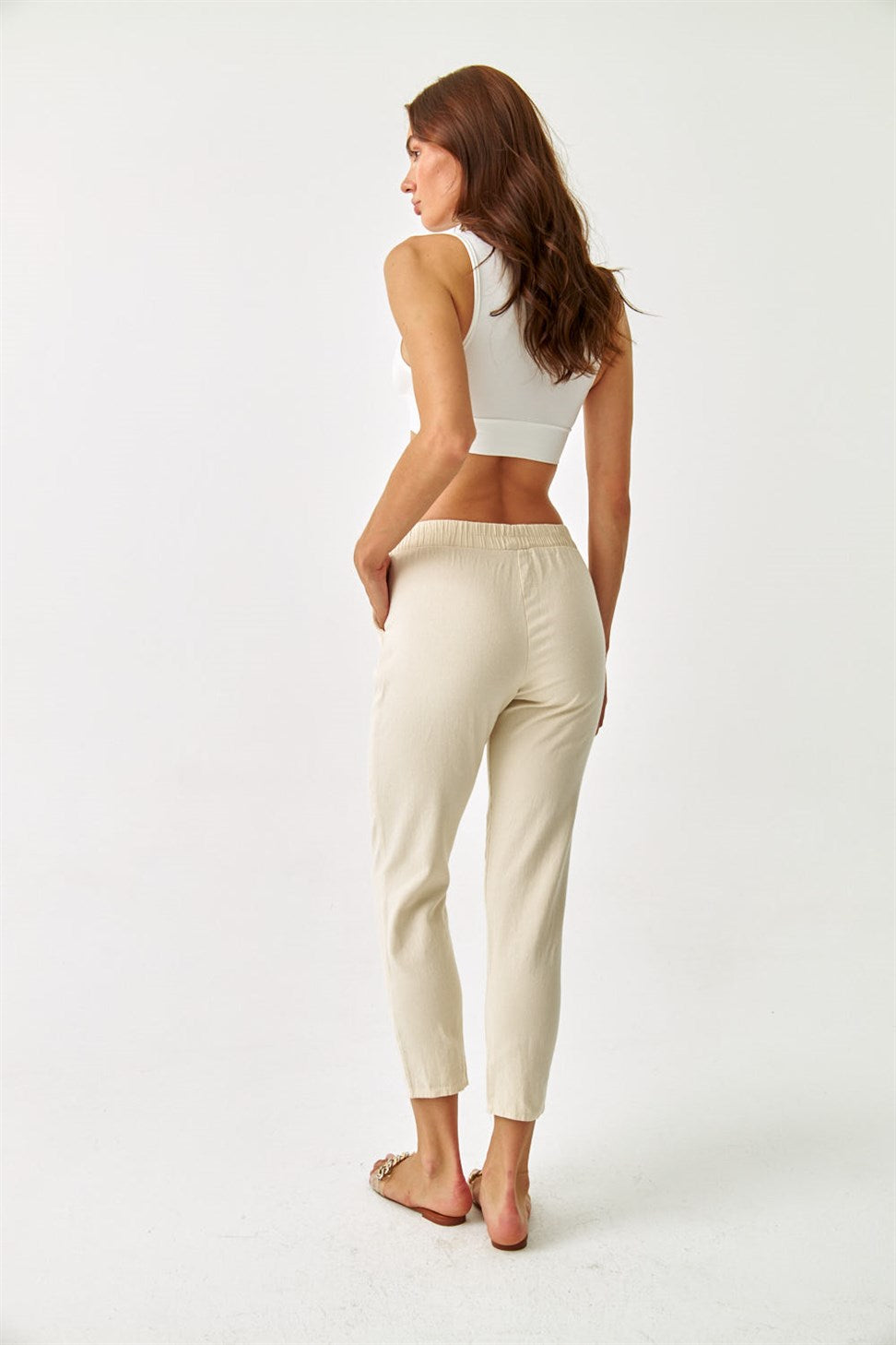 WOMEN'S BEIGE LINEN TROUSERS