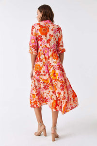 Floral Print Shirt Orange Dress