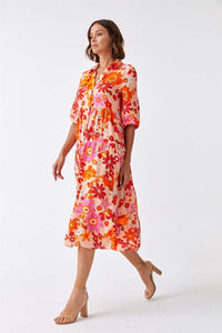 Floral Print Shirt Orange Dress