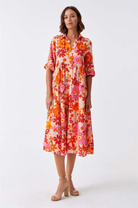 Floral Print Shirt Orange Dress